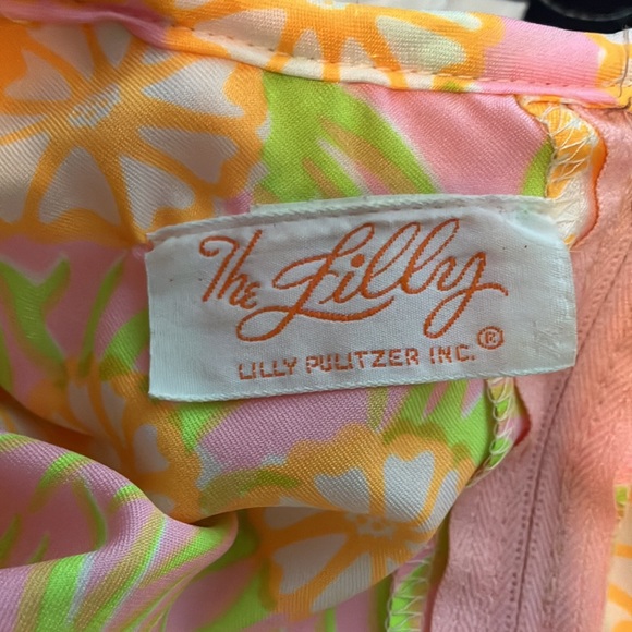 Vintage The Lilly Pulitzer Floral Neon 70’s Dress Tea Length Ruffled collar arms - Picture 6 of 7